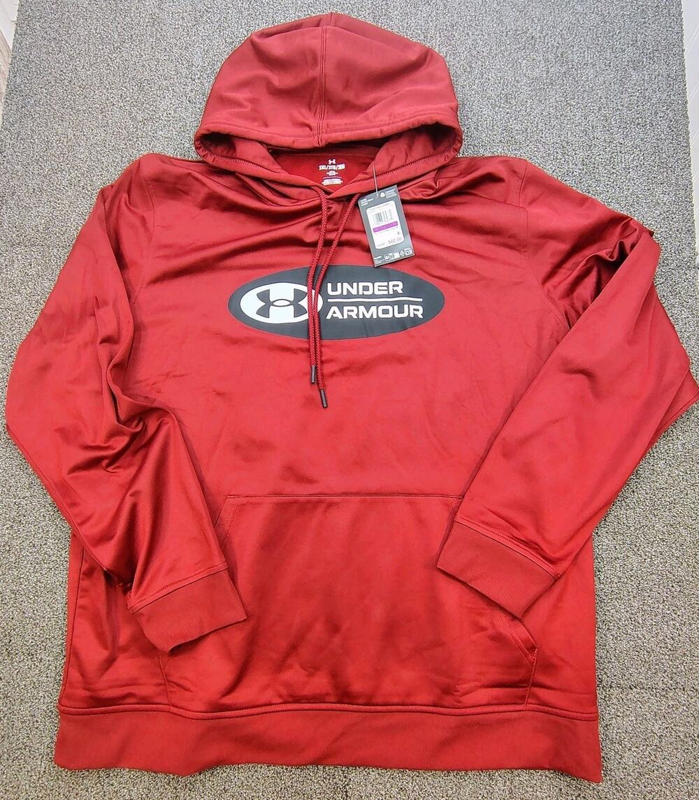 New Under Armour Men's Size 2XL Tricot Pop Fleece Big Logo Hoodie Burgundy Red